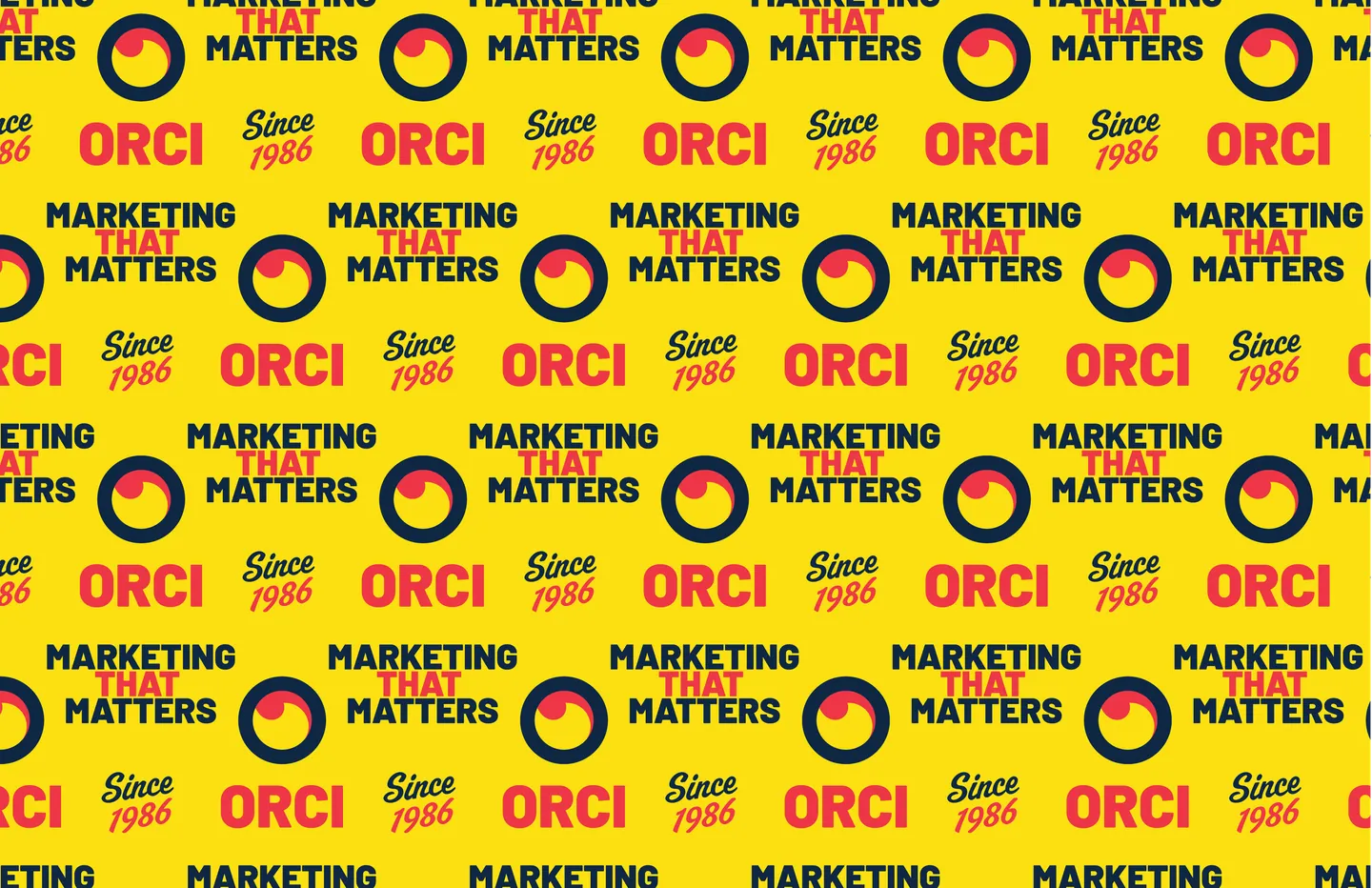 Yellow pattern of the Orci mark with “Marketing that matters” and “Since 1986”.