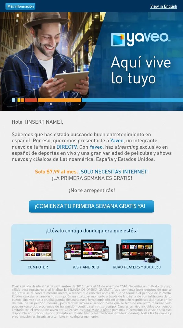 Spanish prospecting email: “Aquí vive lo tuyo.”